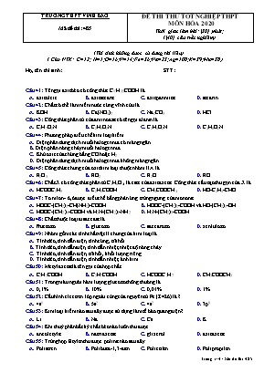 Đề thi thử Tốt nghiệp THPT môn Hóa học năm 2020 - Mã đề 485 - Trường THPT Vĩnh Bảo